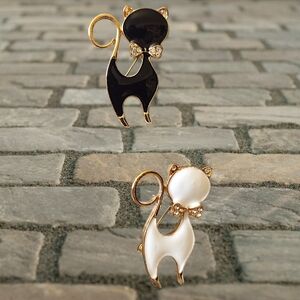 Ebony & Ivory Cat Brooch Duo